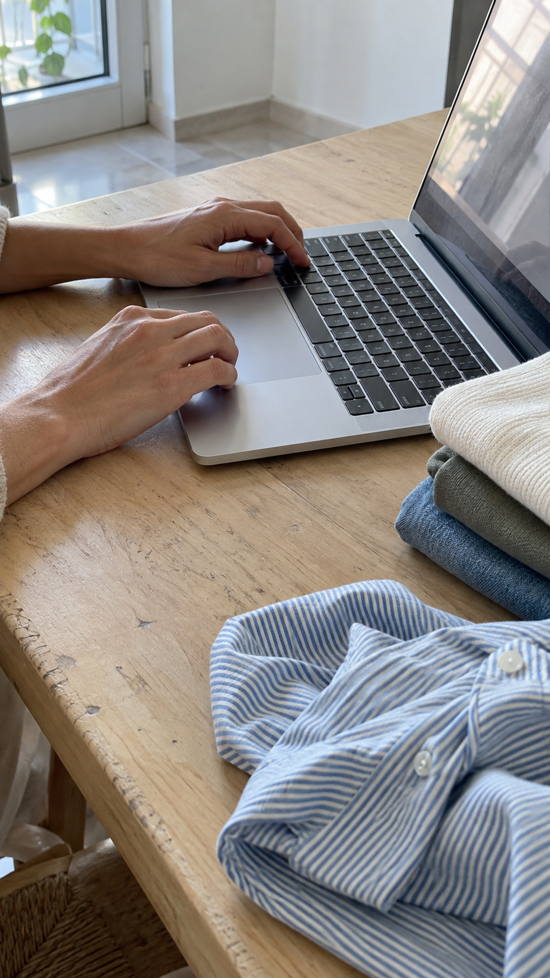 Hands managing listings on a laptop